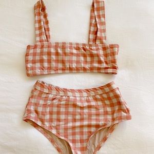 Luca+Grae Pink and White Gingham High Waist Bikini